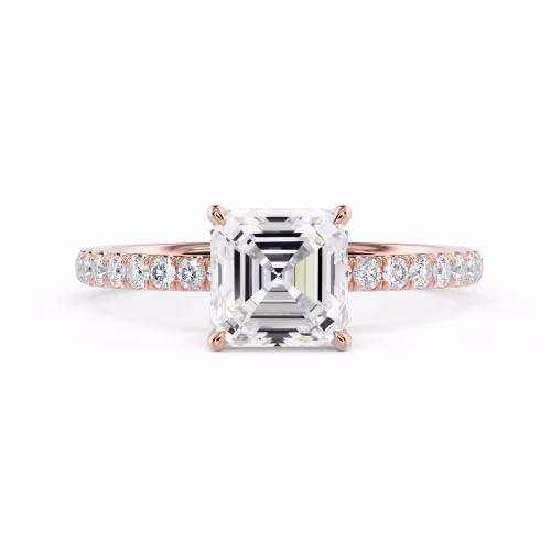 Rose Gold Asscher Petite Four Prong Pavé Setting featuring Diamonds (Main View)