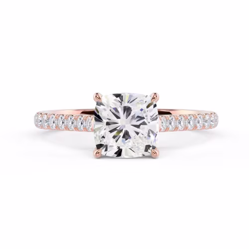 Exceptional Quality Lab Diamonds set in Rose Gold Cushion Cathedral Pavé Diamond Engagement Ring (Main View)