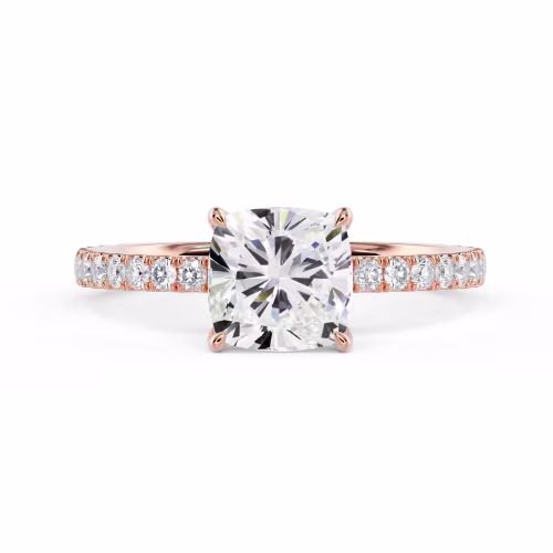 Hand Selected Diamonds Cushion Classic Four Prong Pavé Diamond Engagement Ring in Rose Gold (Main View)