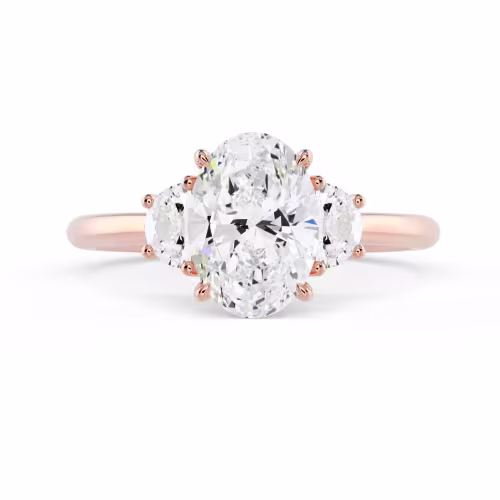 Rose Gold Oval and Half Moon Diamond Engagement Ring featuring Created Diamonds (Main View)