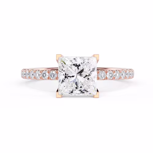 Rose Gold Princess Classic Four Prong Pavé Setting featuring Hand Selected Lab Diamonds (Main View)