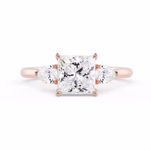Rose Gold Princess and Pear Diamond Engagement Ring featuring High Quality Lab Diamonds (Main View)