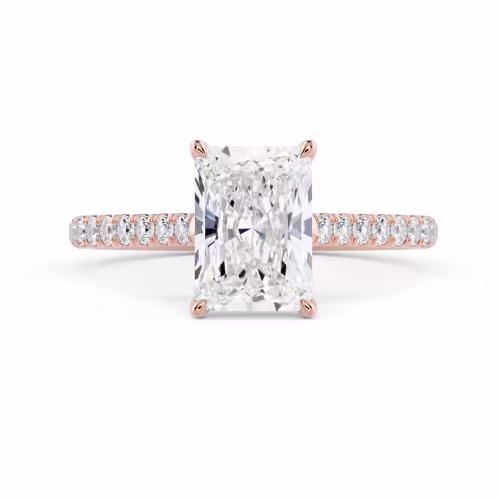 Rose Gold Radiant Cathedral Pavé Setting featuring Exceptional Quality Lab Diamonds (Main View)