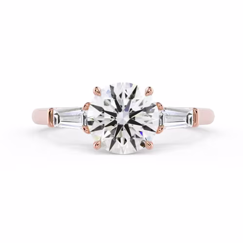 Exceptional Quality Diamonds Round and Baguette Diamond Engagement Ring in Rose Gold (Main View)