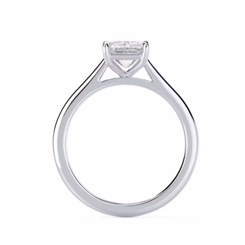 High Quality Lab Diamonds set in White Gold Emerald Cathedral Solitaire (Profile View)