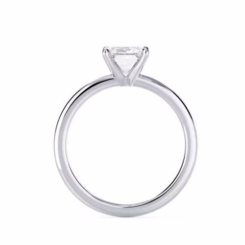 Synthetic Diamonds Emerald Classic Four Prong Solitaire Diamond Engagement Ring in White Gold (Profile View)