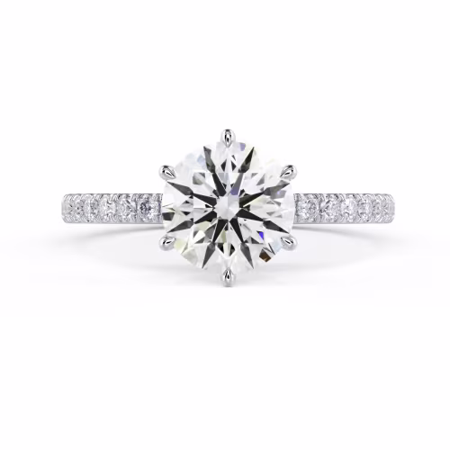 Lab Diamonds set in White Gold Round Six Prong Pavé Diamond Engagement Ring (Main View)