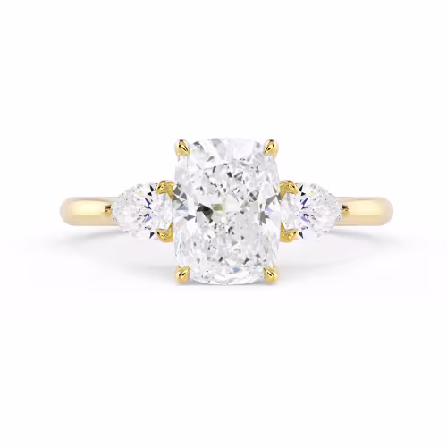 Created Diamonds set in Yellow Gold Cushion and Pear Setting (Main View)