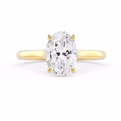 Yellow Gold Oval Cathedral Solitaire Diamond Engagement Ring featuring High Quality Diamonds (Main View)