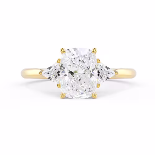 Yellow Gold Cushion and Trillion Diamond Engagement Ring featuring Lab Grown Diamonds (Main View)