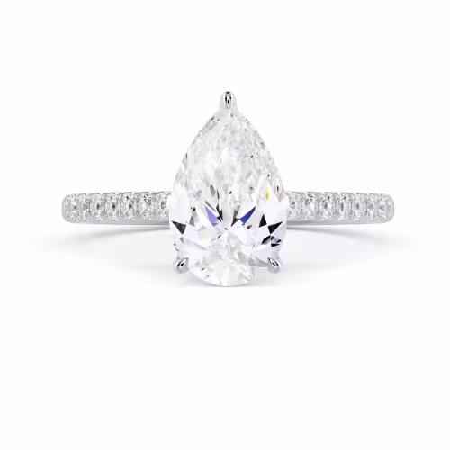 Hand Selected Lab Grown Diamonds Pear Cathedral Pavé Diamond Engagement Ring in White Gold (Main View)