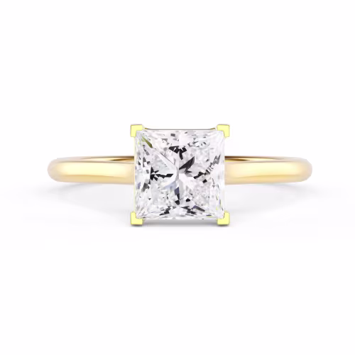 Lab Diamonds set in Yellow Gold Princess Trellis Solitaire Diamond Engagement Ring (Main View)