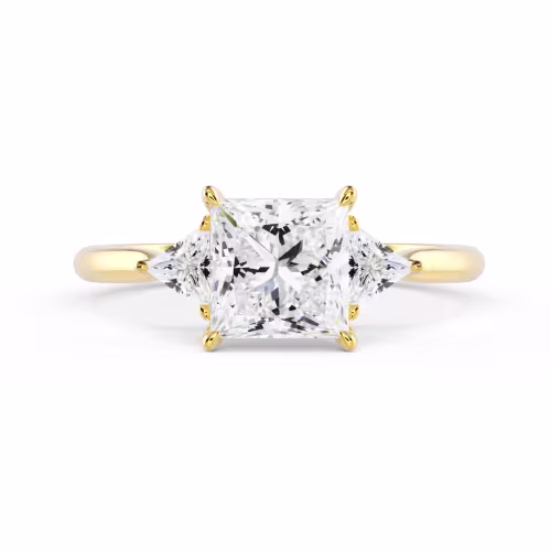 Yellow Gold Princess and Trillion Diamond Engagement Ring featuring Synthetic Diamonds (Main View)
