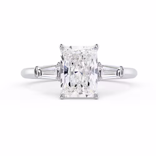 Exceptional Quality Lab Diamonds Radiant and Baguette Diamond Engagement Ring in White Gold (Main View)