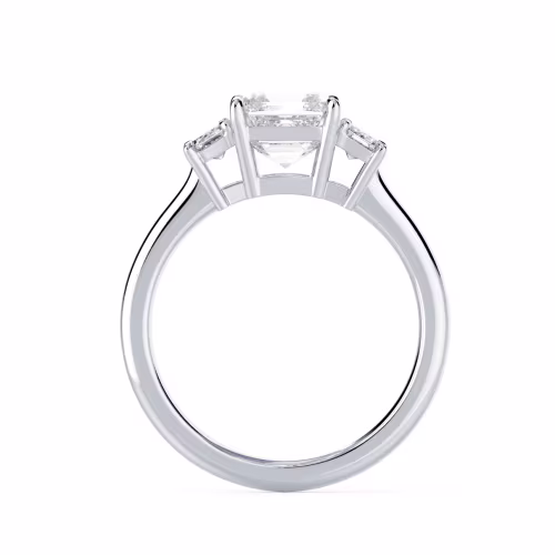 Diamonds set in White Gold Asscher and Emerald Diamond Engagement Ring (Profile View)