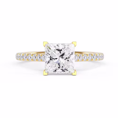 Diamonds set in Yellow Gold Princess Cathedral Pavé Setting (Main View)