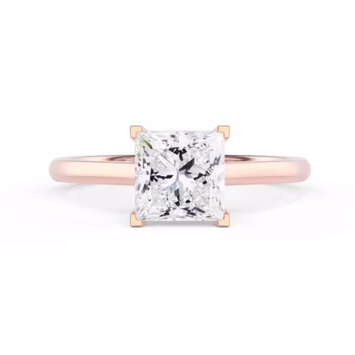 Man Made Diamonds set in Rose Gold Princess Cathedral Solitaire Diamond Engagement Ring (Main View)