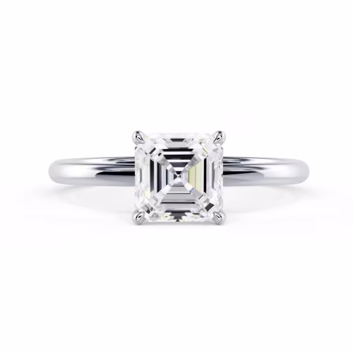 White Gold Asscher Cut Four Prong Solitaire Diamond Engagement Ring featuring Lab Diamonds (Main View)