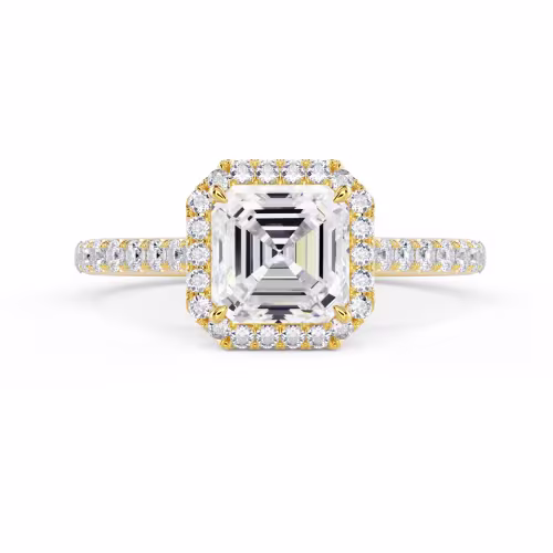 Diamonds set in Yellow Gold Asscher Halo Pavé Setting (Main View)