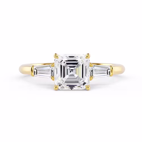 Yellow Gold Asscher and Baguette Diamond Engagement Ring featuring Lab Grown Diamonds (Main View)