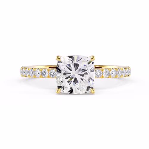 Lab Diamonds set in Yellow Gold Cushion Petite Four Prong Pavé Setting (Main View)