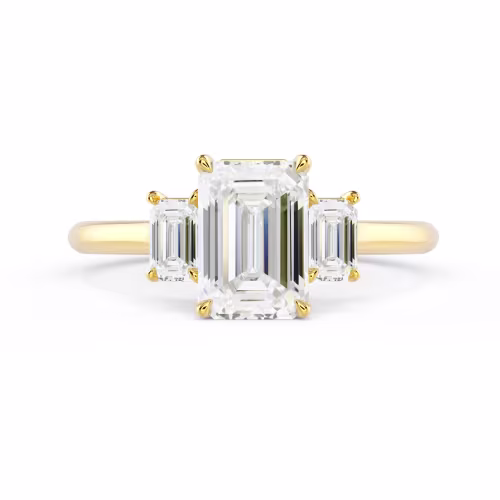 Lab Diamonds Emerald Three Stone Diamond Engagement Ring in Yellow Gold (Main View)