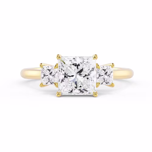 Yellow Gold Princess Three Stone Diamond Engagement Ring featuring Diamonds (Main View)