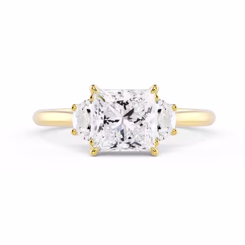 Hand Selected Lab Diamonds set in Yellow Gold Princess and Half Moon Diamond Engagement Ring (Main View)