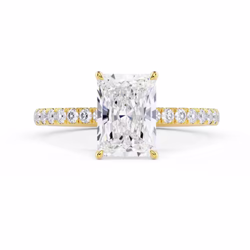 Exceptional Quality Diamonds set in Yellow Gold Radiant Classic Four Prong Pavé Setting (Main View)