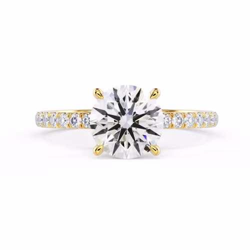 Yellow Gold Round Petite Four Prong Pavé Setting featuring Lab Diamonds (Main View)