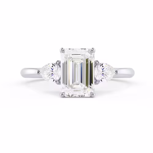 High Quality Diamonds Emerald and Pear Diamond Engagement Ring in White Gold (Main View)