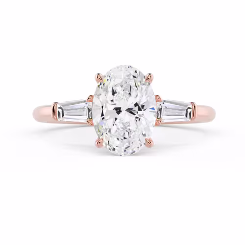 Lab Diamonds set in Rose Gold Oval and Baguette Diamond Engagement Ring (Main View)