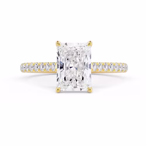 Diamonds set in Yellow Gold Radiant Cathedral Pavé Diamond Engagement Ring (Main View)