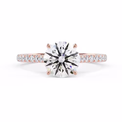 Hand Selected Created Diamonds set in Rose Gold Round Cathedral Pavé Setting (Main View)