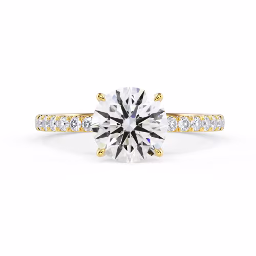 Diamonds Round Classic Four Prong Pavé Diamond Engagement Ring in Yellow Gold (Main View)
