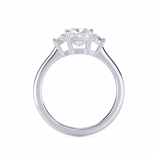 Diamonds Cushion and Trapezoid Diamond Engagement Ring in White Gold (Profile View)