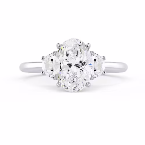 Hand Selected Synthetic Diamonds set in White Gold Oval and Half Moon Diamond Engagement Ring (Main View)