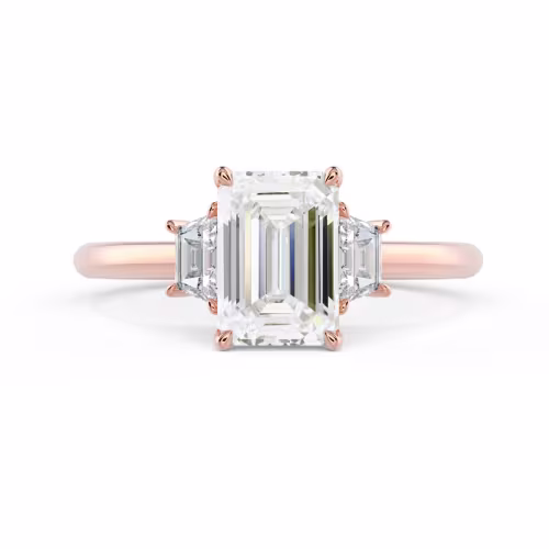 Lab Diamonds Emerald and Trapezoid Diamond Engagement Ring in Rose Gold (Main View)