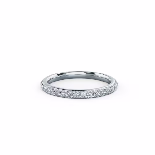 18 Karat White Gold Engraved Half Band featuring Plain Metal Lab Diamonds (Main View)