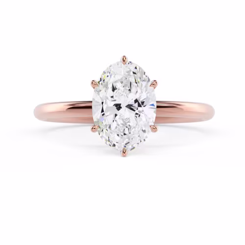 Man Made Diamonds set in Rose Gold Oval Six Prong Solitaire (Main View)