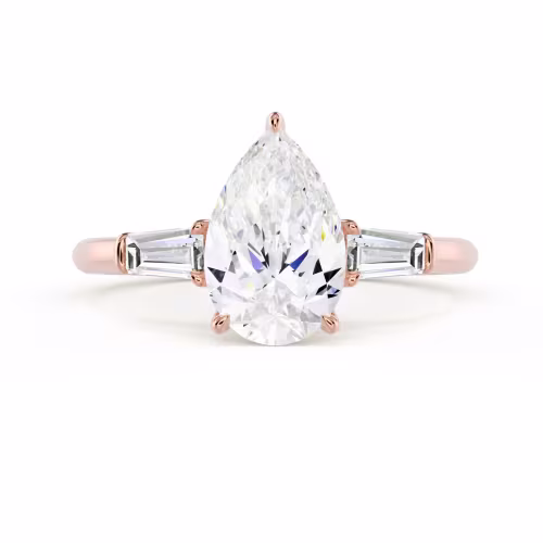 Rose Gold Pear and Baguette Setting featuring Lab Diamonds (Main View)