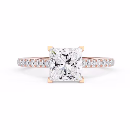 Exceptional Quality Diamonds Princess Cathedral Pavé Setting in Rose Gold (Main View)