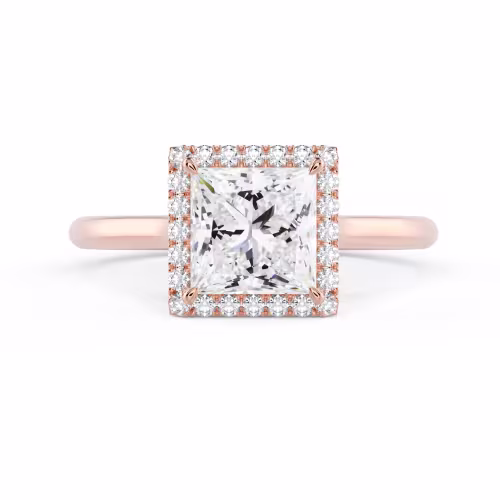 Rose Gold Princess Single Halo Setting featuring Diamonds (Main View)