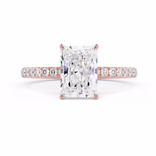 Rose Gold Radiant Petite Four Prong Pavé Setting featuring Diamonds (Main View)
