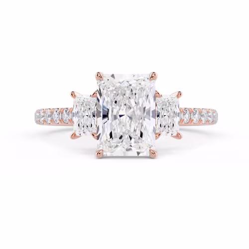 Lab Diamonds set in Rose Gold Radiant Three Stone Pavé Setting (Main View)