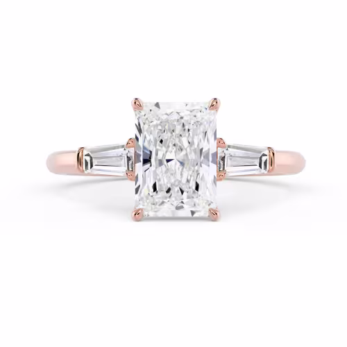 Lab Diamonds set in Rose Gold Radiant and Baguette Diamond Engagement Ring (Main View)
