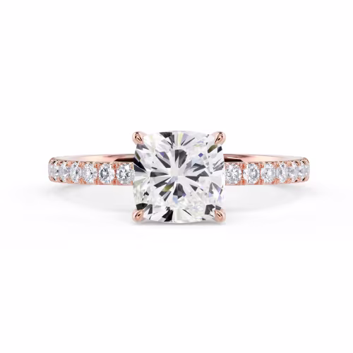 Rose Gold Cushion Petite Four Prong Pavé Setting featuring Lab Grown Diamonds (Main View)