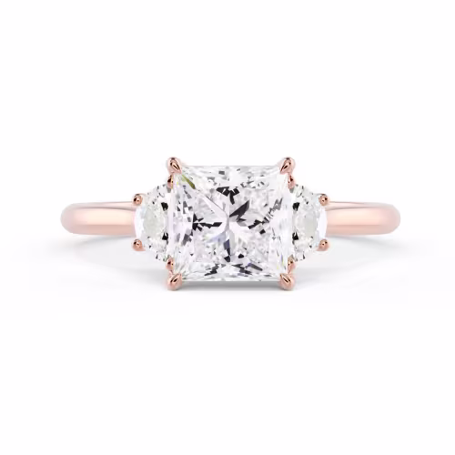 High Quality Lab Diamonds Princess and Half Moon Diamond Engagement Ring in Rose Gold (Main View)