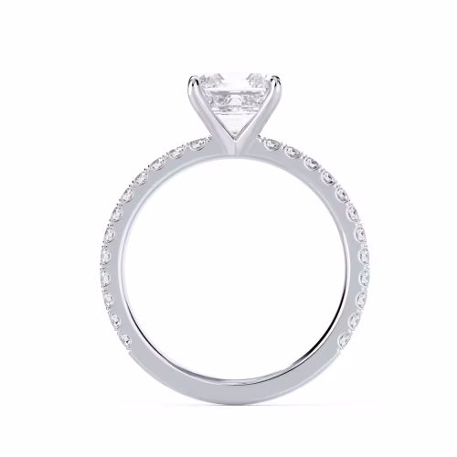 White Gold Asscher Classic Four Prong Pavé Setting featuring Lab Diamonds (Profile View)