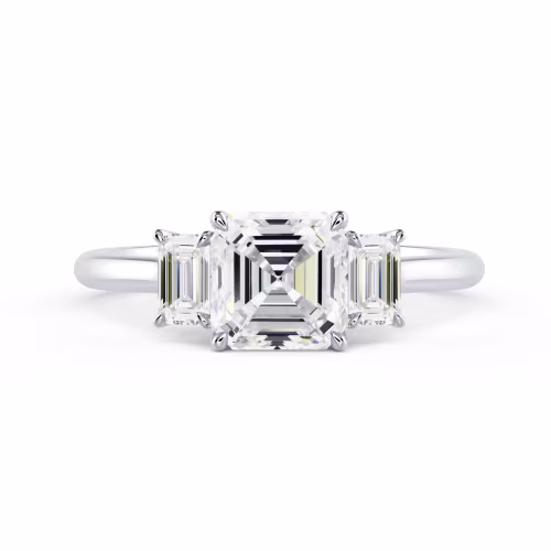 Man Made Diamonds set in White Gold Asscher and Emerald Setting (Main View)